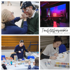 Différents stands et ateliers présents pour l'événement du 30 janvier : maquillage artistique, spectacle, création de bouteilles sensorielles, dessin au pastel