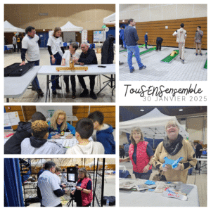 Différents stands et ateliers présents pour l'événement du 30 janvier : tir laser, mini-golf, CAA, papier mâché, photobooth