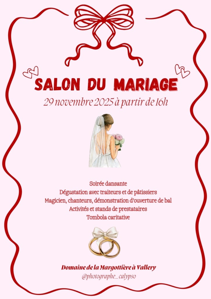 Affiche du Salon du Mariage organisé par Calypso à Vallery – 29 novembre 2025